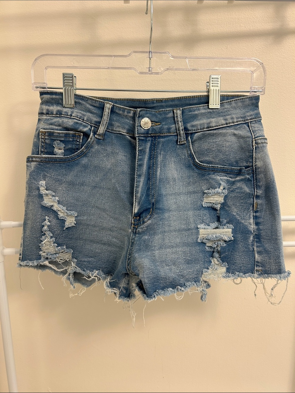 SHEIN Distressed Light Blue Denim Jean Shorts